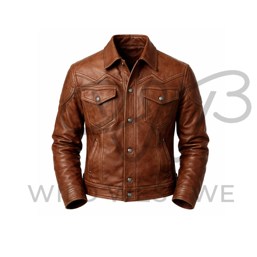 Men’s Western Double Yoke Leather Jacket