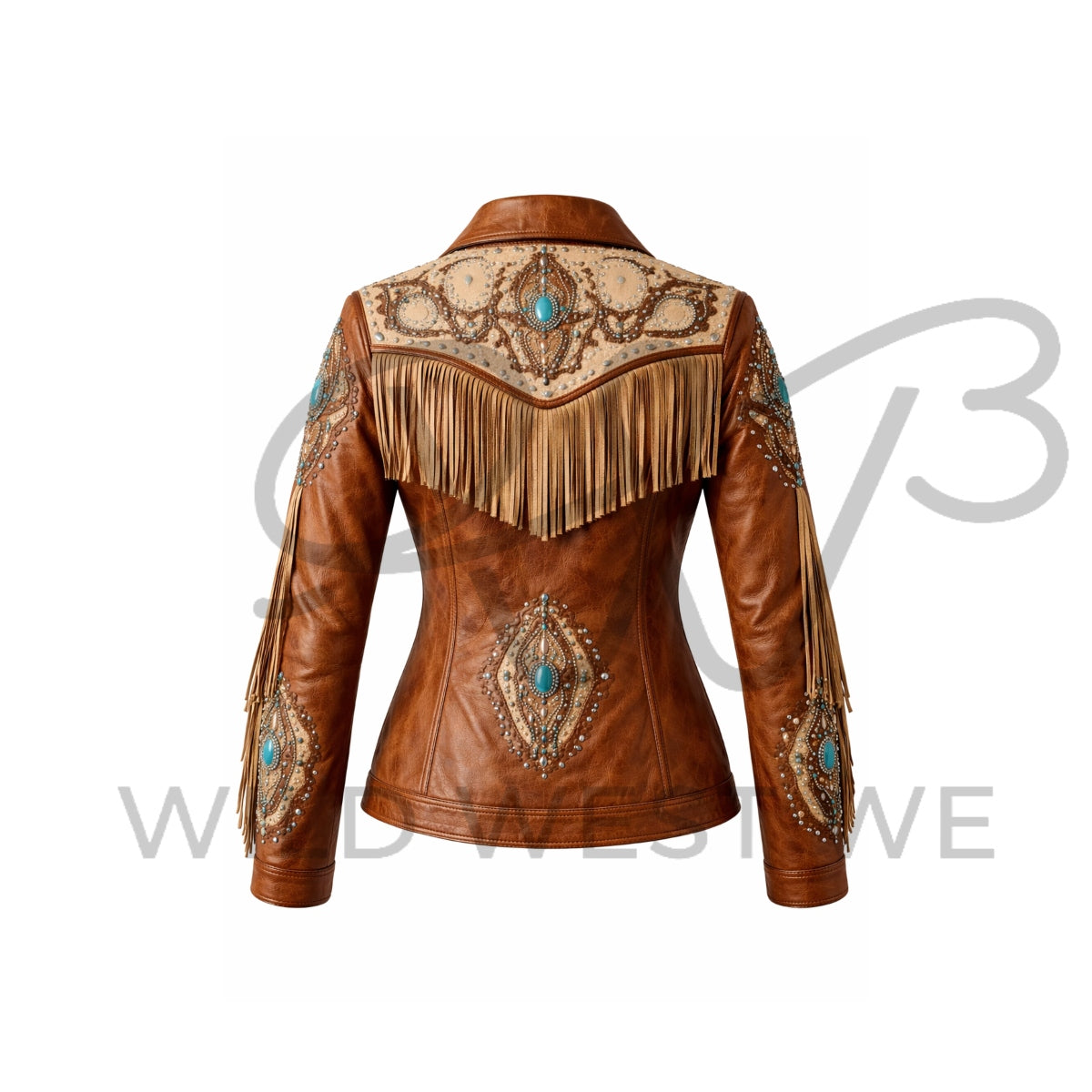 Women’s Turquoise Fringe Western Leather Jacket