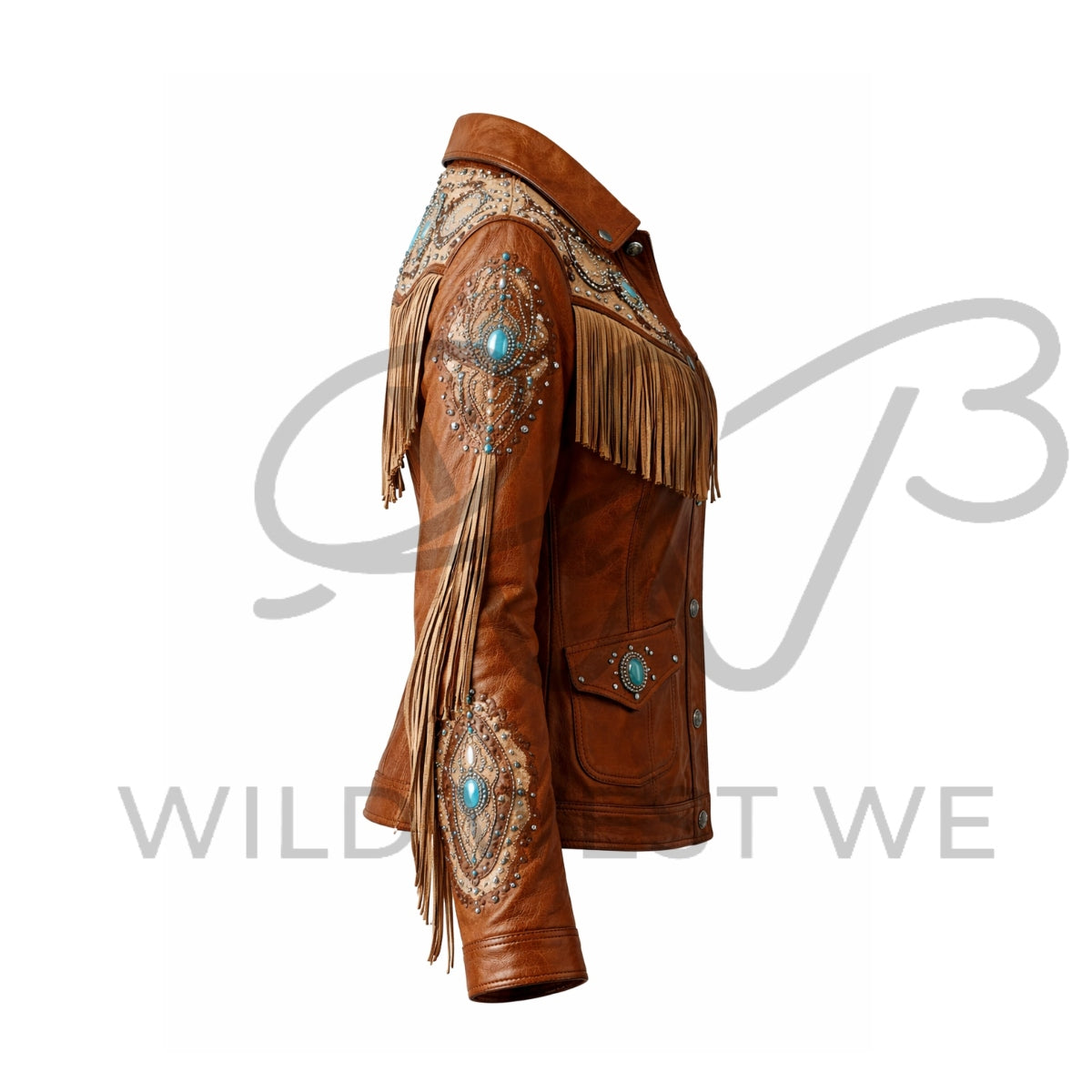 Women’s Turquoise Fringe Western Leather Jacket