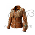 Women’s Turquoise Fringe Western Leather Jacket