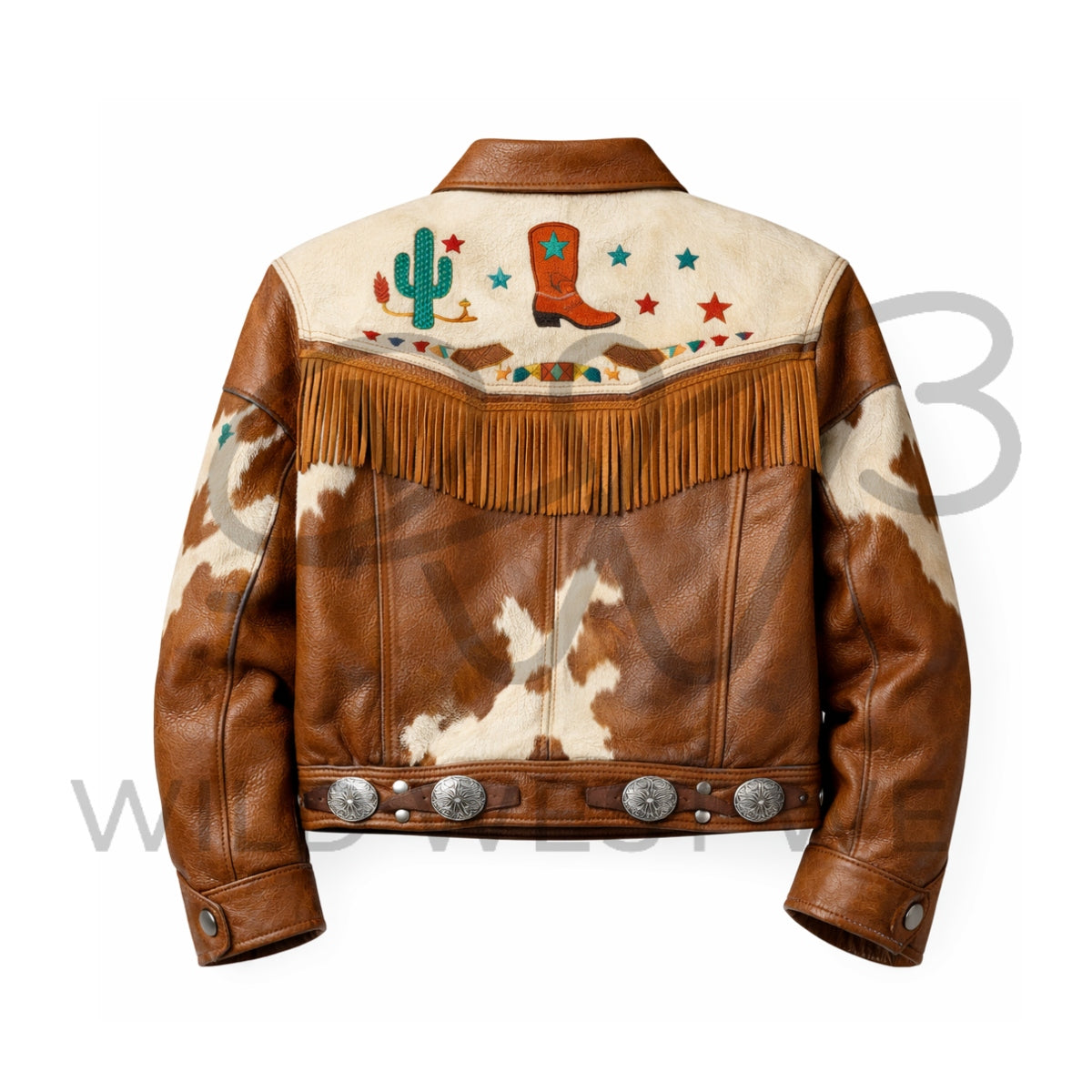 Men’s Western Festival Leather Jacket with Fringe and Cowhide Panels