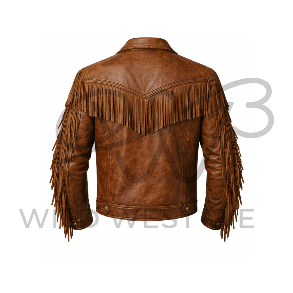 Men’s Brown Western Fringe Leather Jacket – Cowboy Fringe Leather Jacket