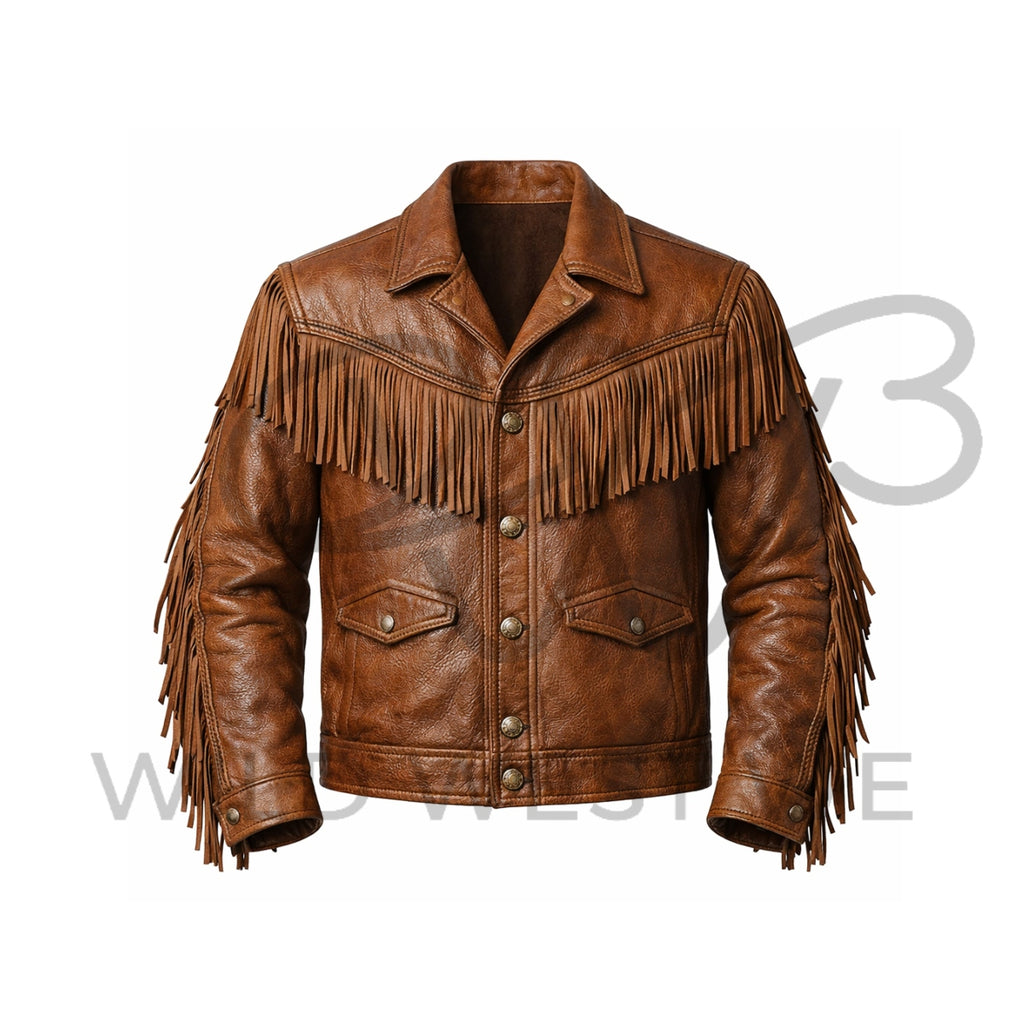 Men’s Brown Western Fringe Leather Jacket – Cowboy Fringe Leather Jacket