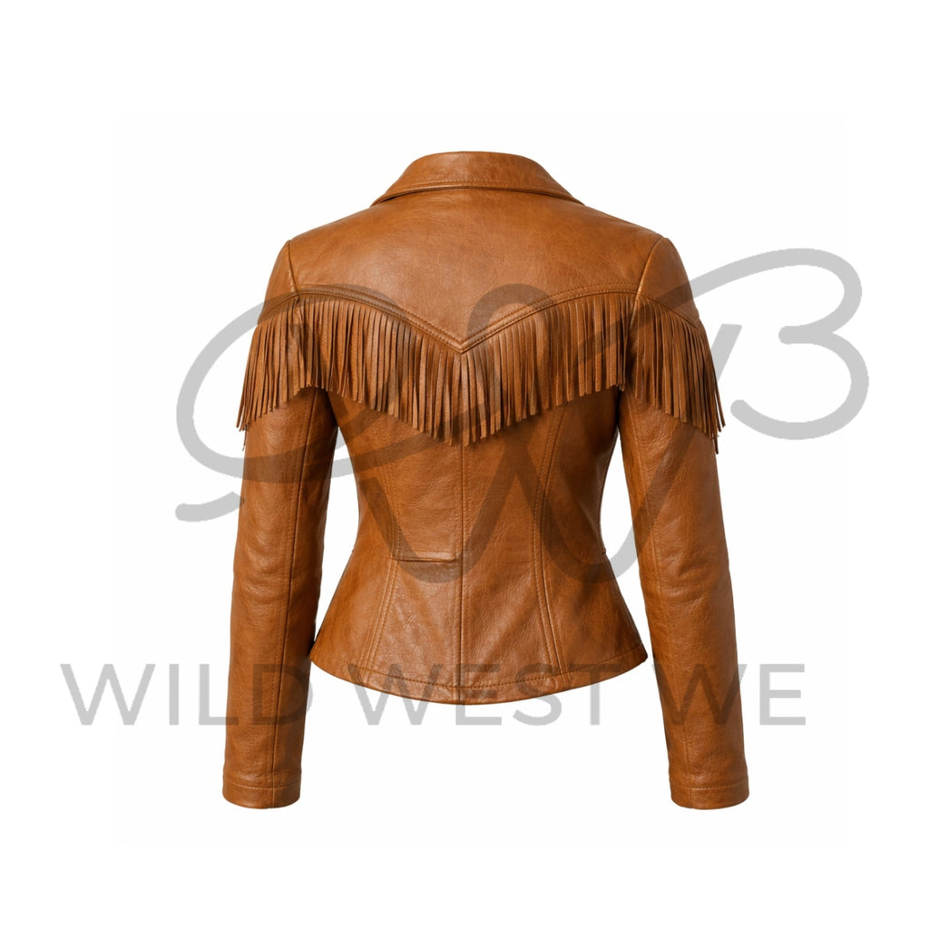 Women’s Brown Western Fringe Leather Jacket 
