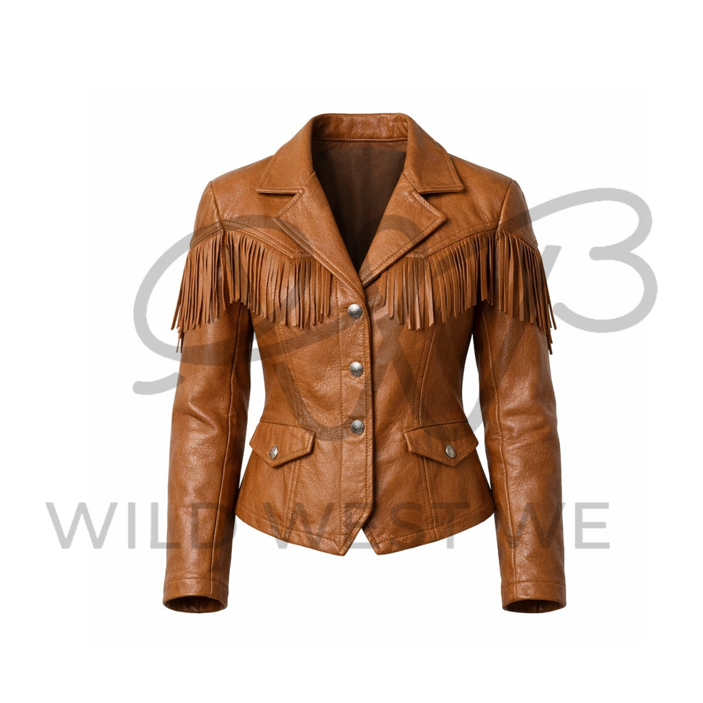 Women’s Brown Western Fringe Leather Jacket 