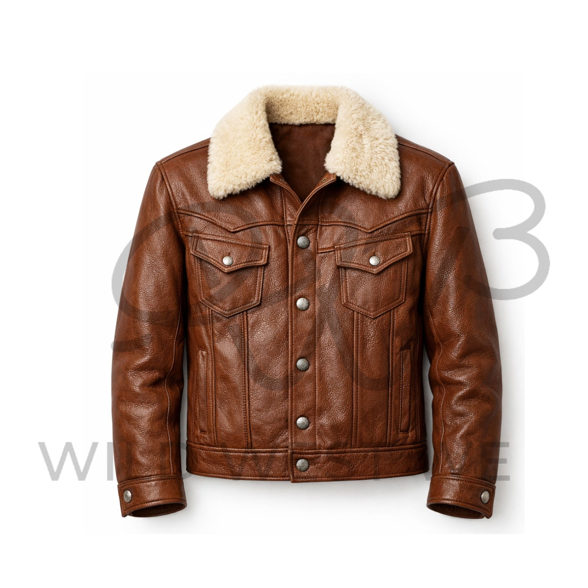 Men’s Western Shearling Collar Leather Jacket