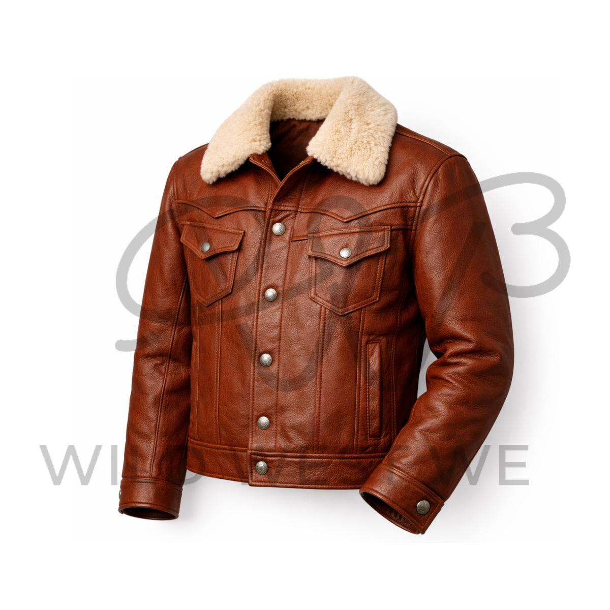 Men’s Western Shearling Collar Leather Jacket