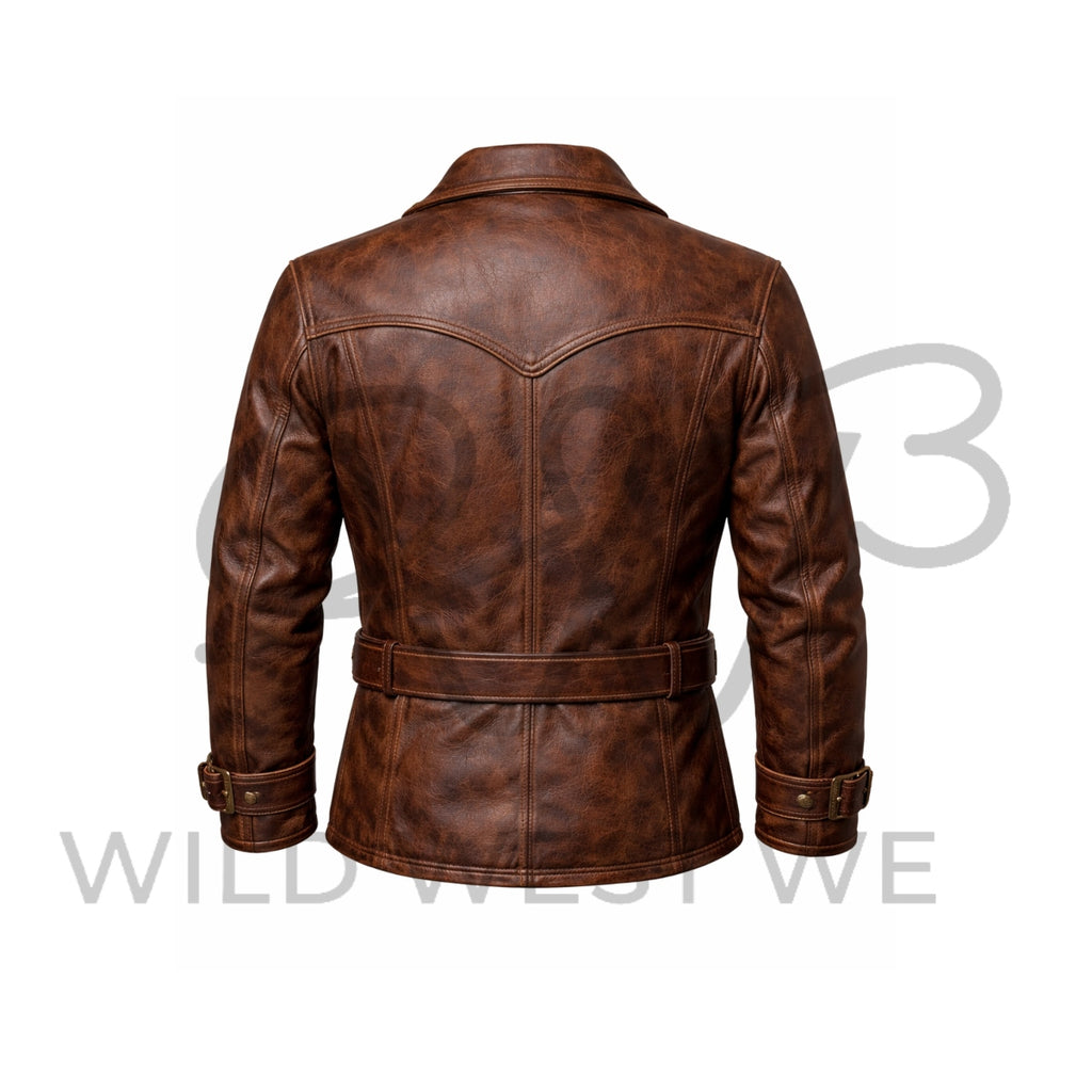 Men’s Western Gunslinger Leather Jacket with Belt