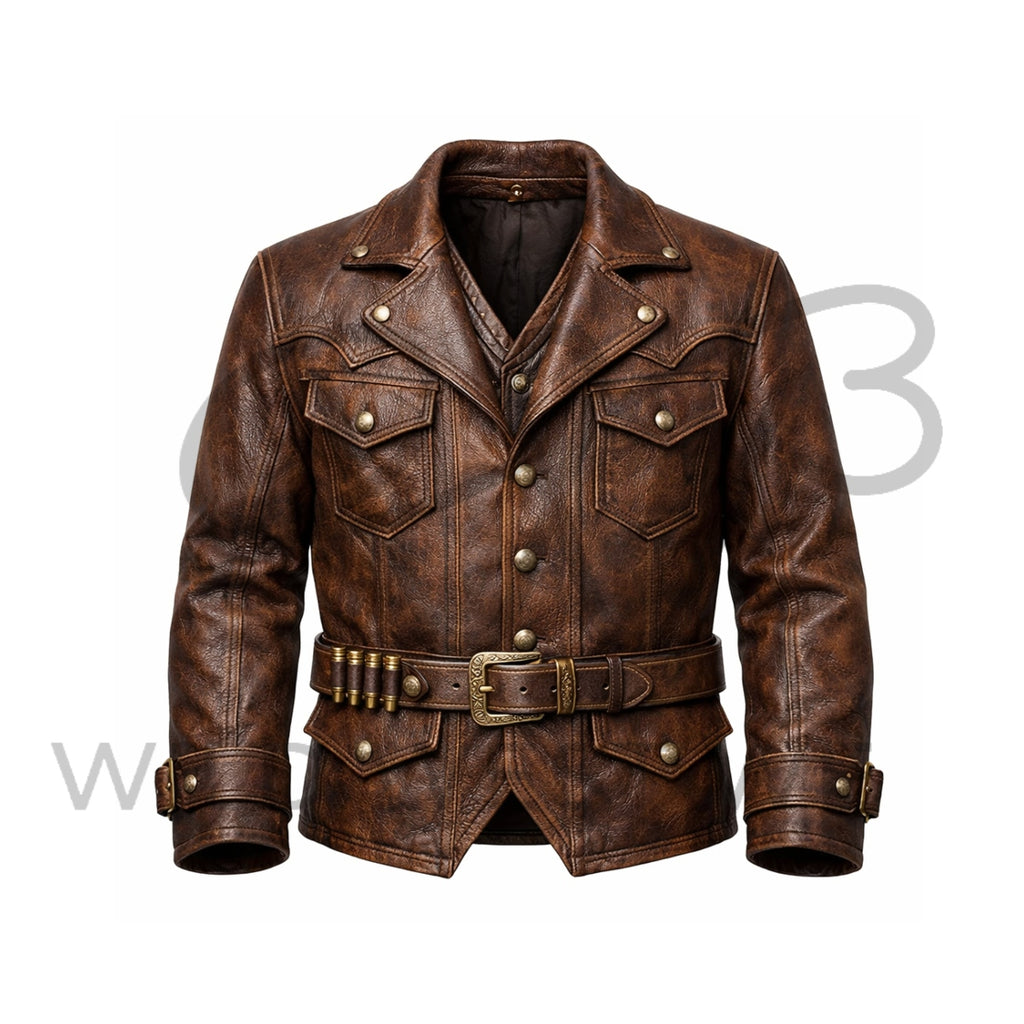 Men’s Western Gunslinger Leather Jacket with Belt