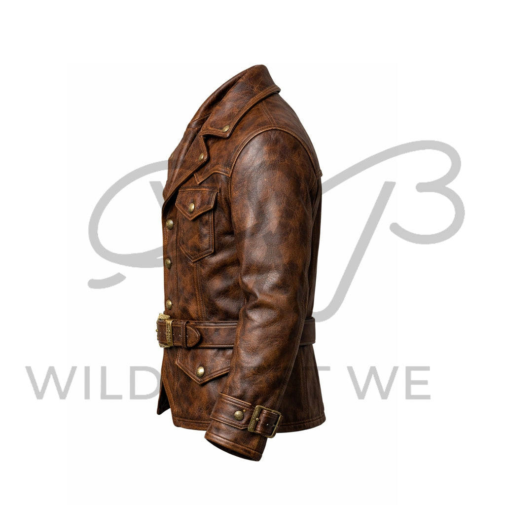 Men’s Western Gunslinger Leather Jacket with Belt
