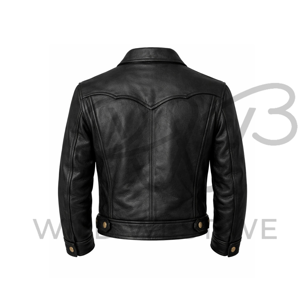 Men’s Western Leather Jacket with Antique Brass Hardware