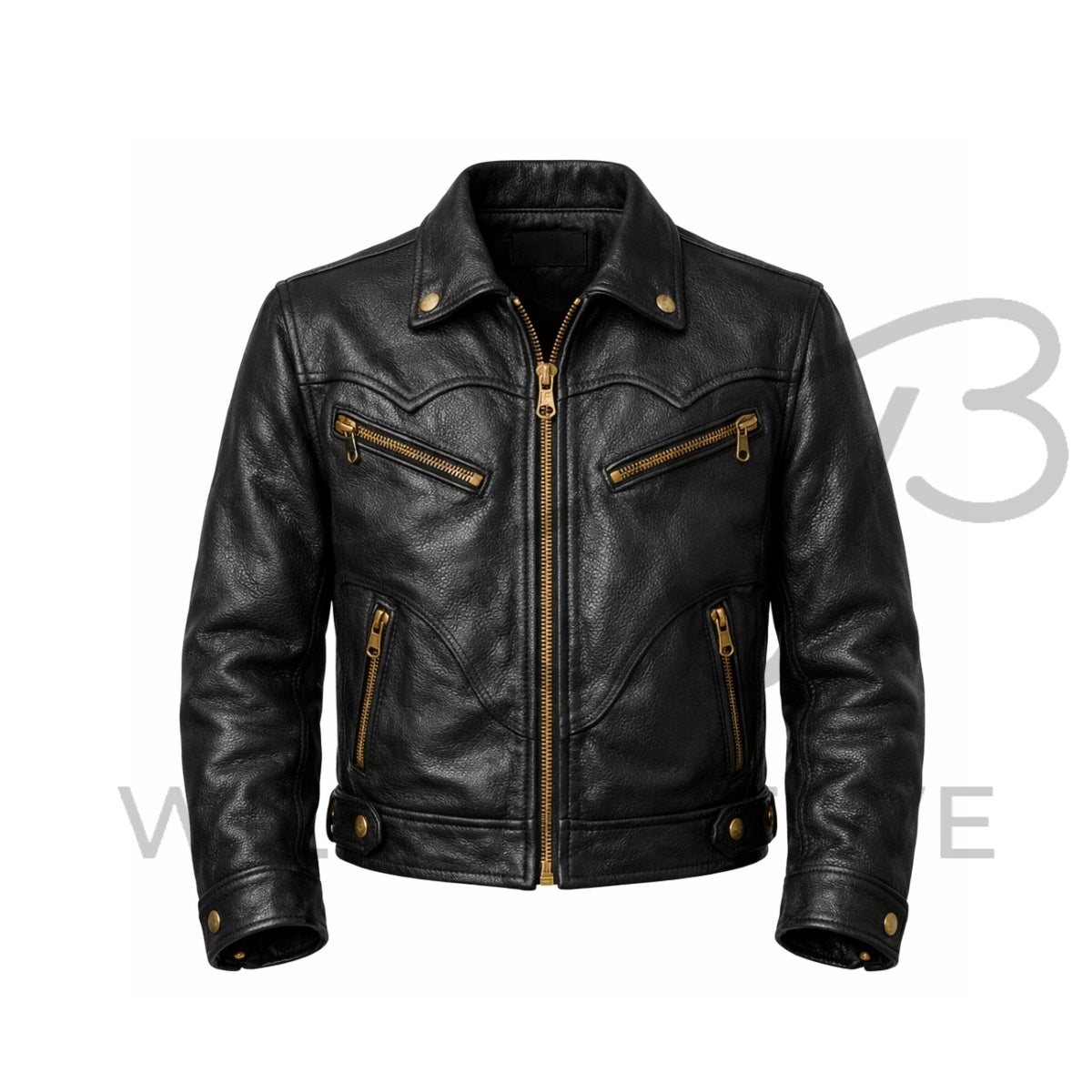 Men’s Western Leather Jacket with Antique Brass Hardware