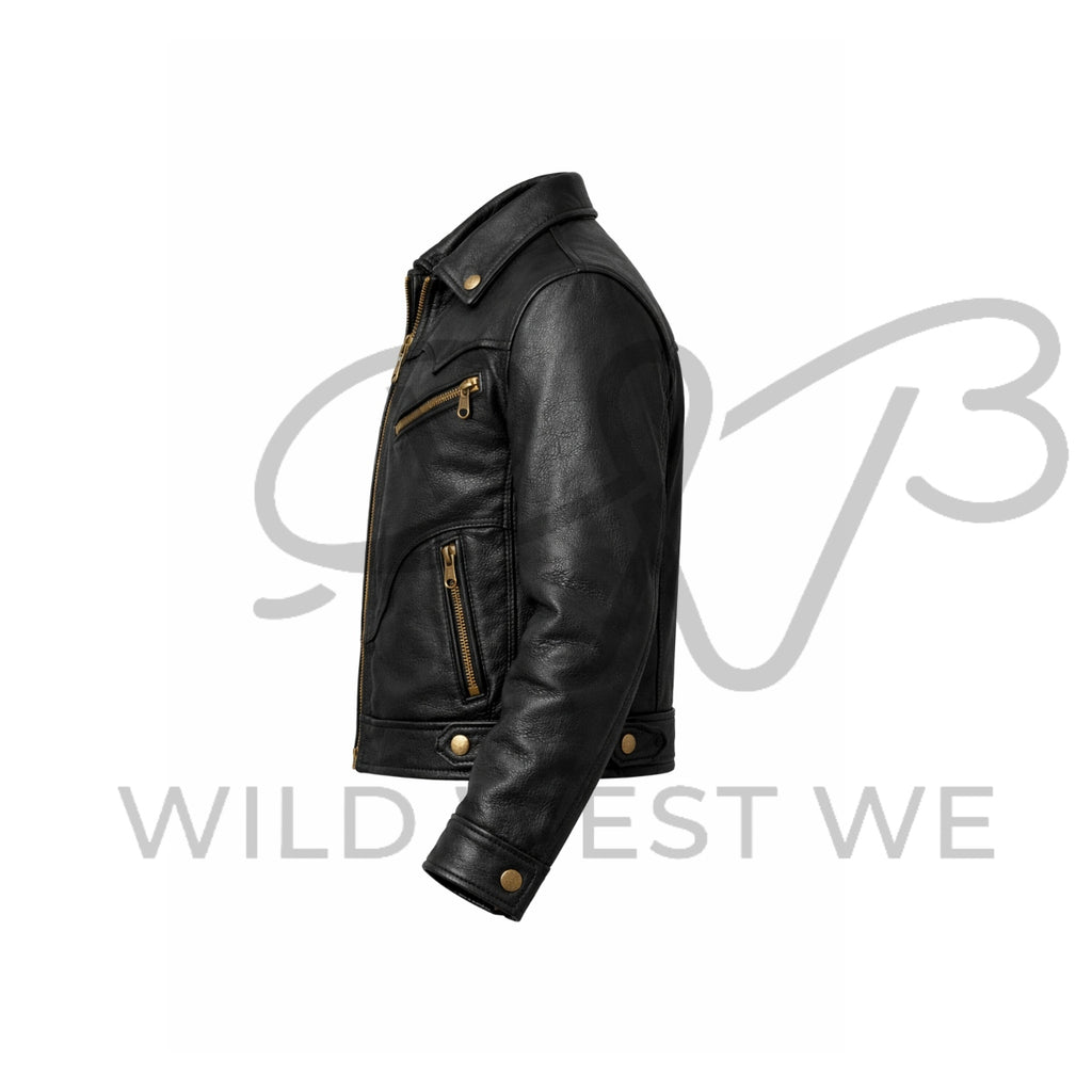 Men’s Western Leather Jacket with Antique Brass Hardware