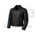 Men’s Western Leather Jacket with Antique Brass Hardware