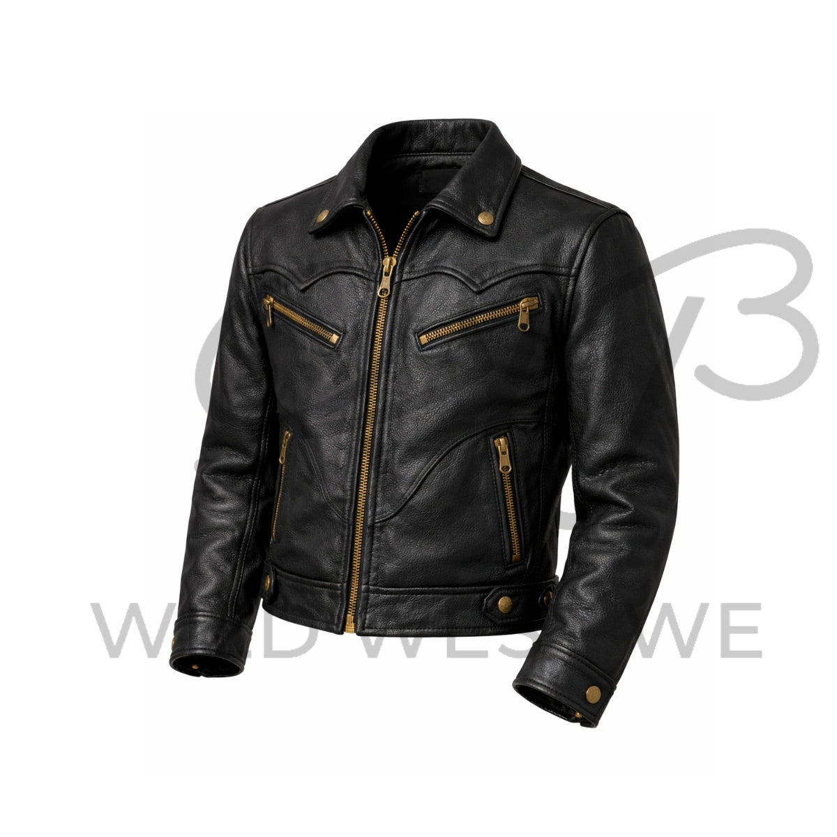 Men’s Western Leather Jacket with Antique Brass Hardware