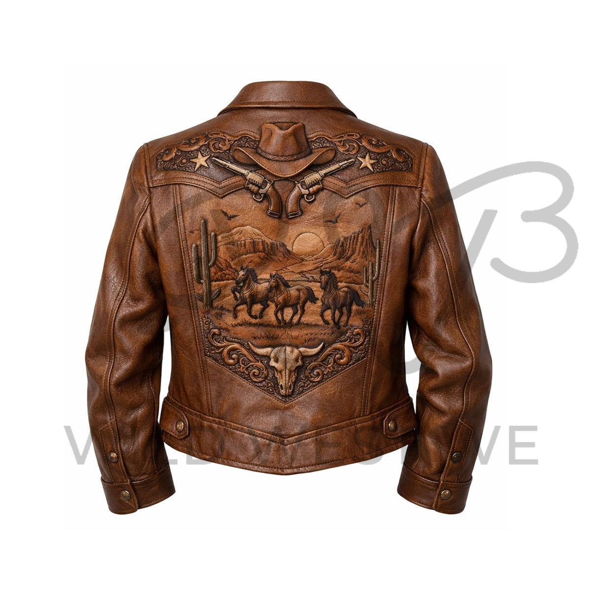 Women’s Western Embossed Panel Leather Jacket
