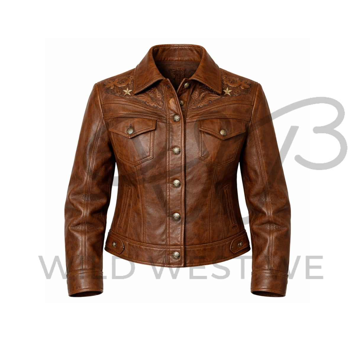 Women’s Western Embossed Panel Leather Jacket
