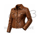 Women’s Western Embossed Panel Leather Jacket