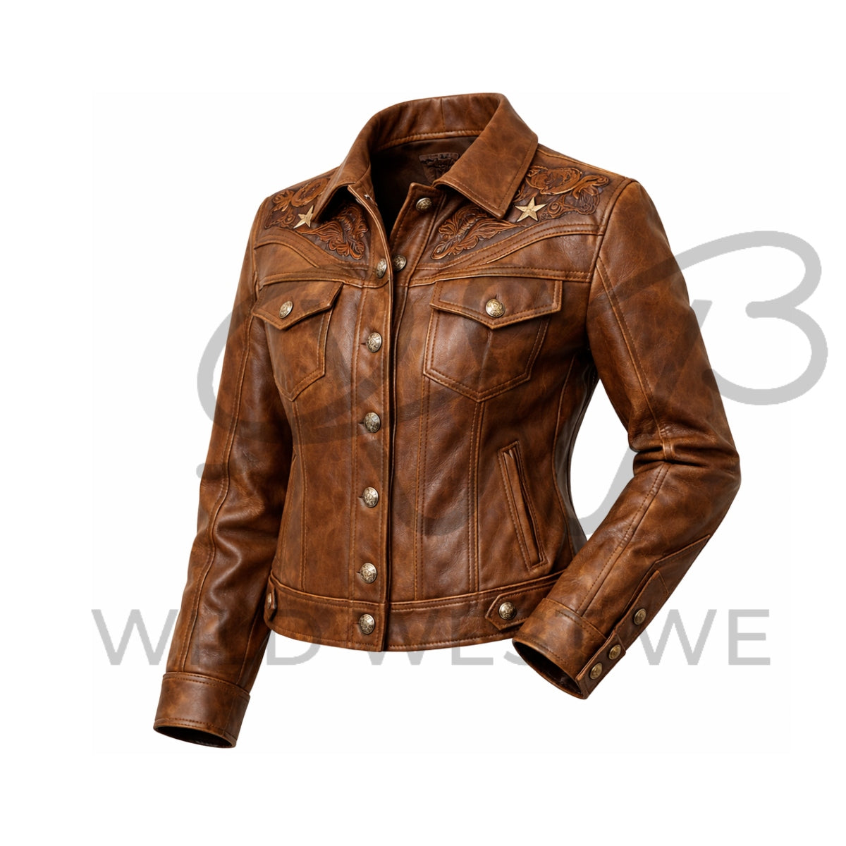 Women’s Western Embossed Panel Leather Jacket