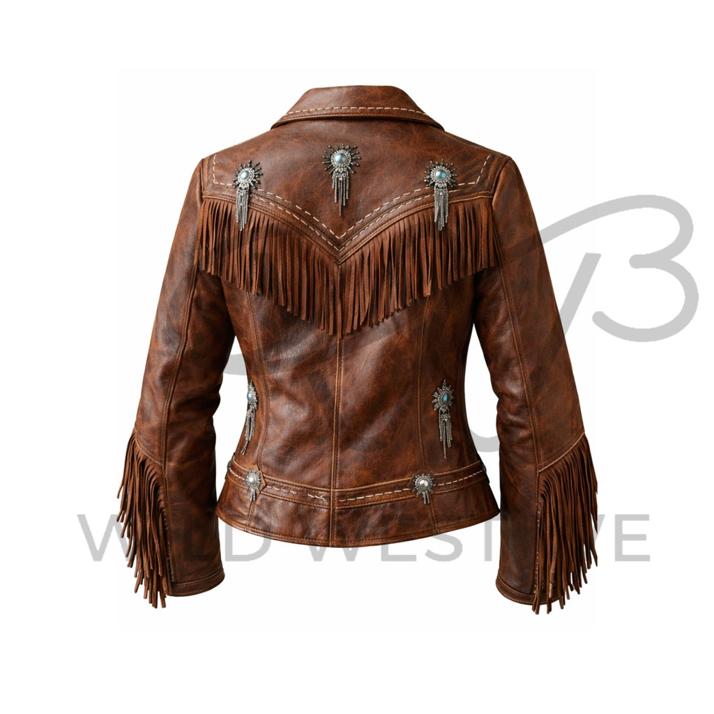 Women’s Western Fringe Concho Leather Jacket