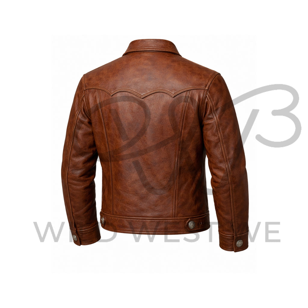 Men’s Western Decorative Snap Leather Jacket