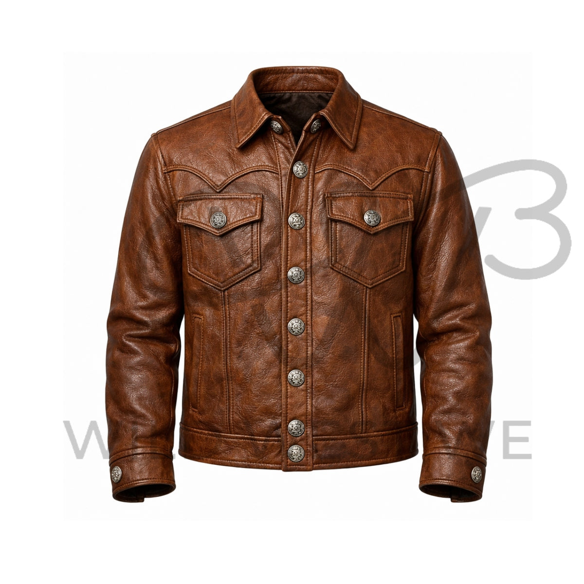 Men’s Western Decorative Snap Leather Jacket