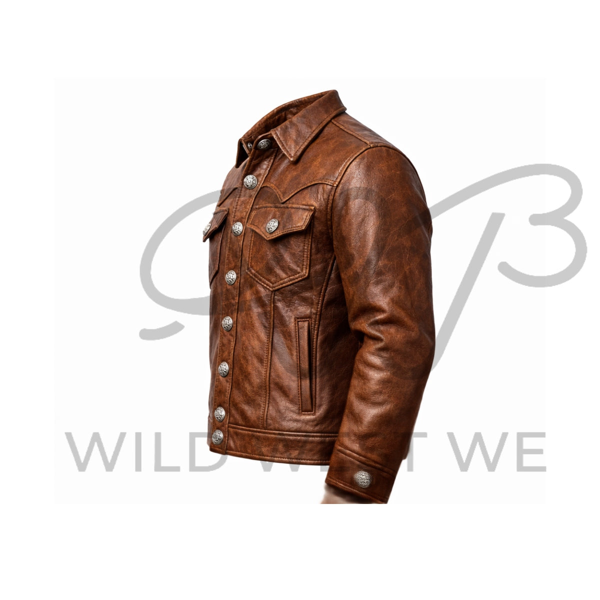 Men’s Western Decorative Snap Leather Jacket