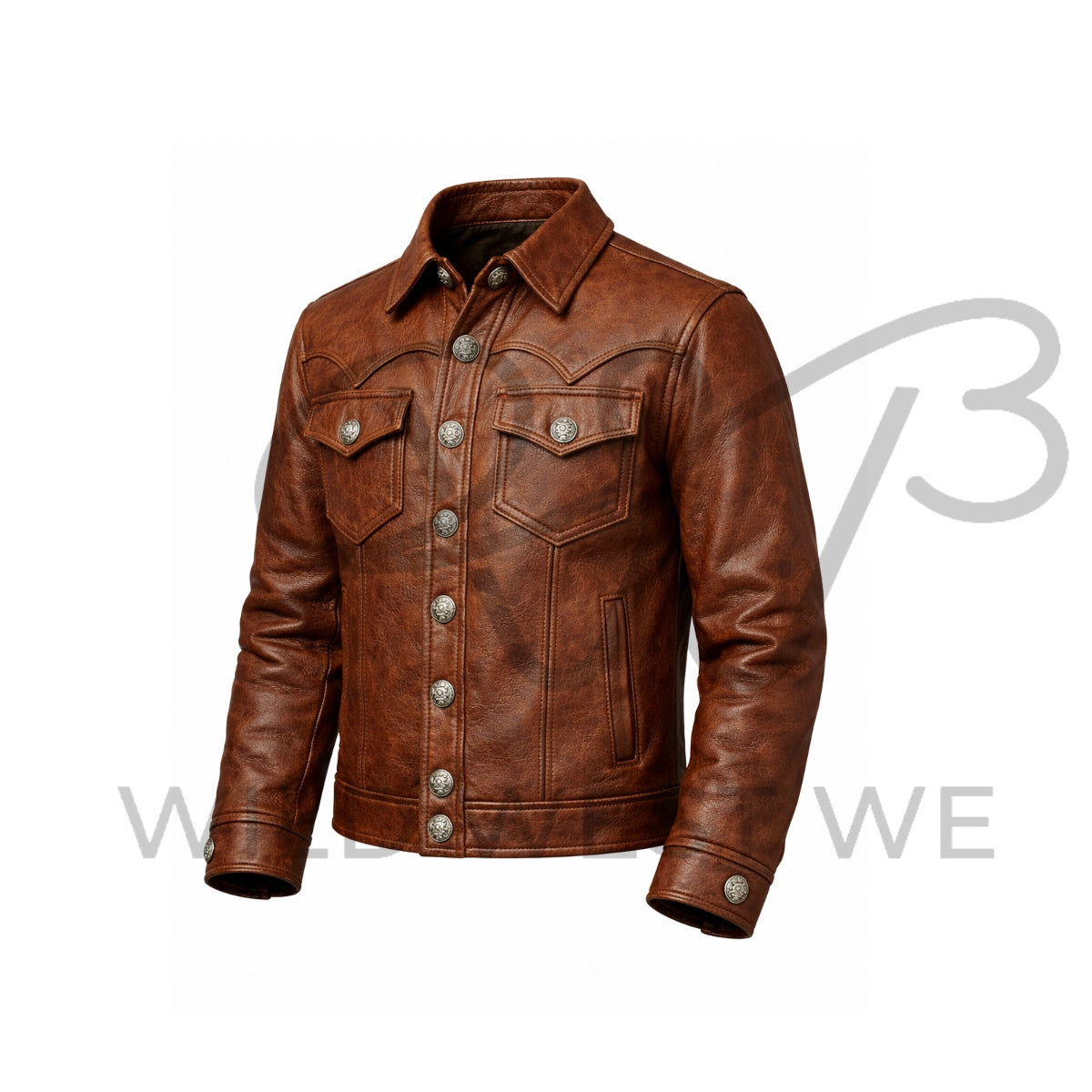 Men’s Western Decorative Snap Leather Jacket