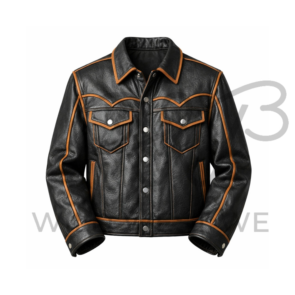Men’s Western Piped Leather Jacket