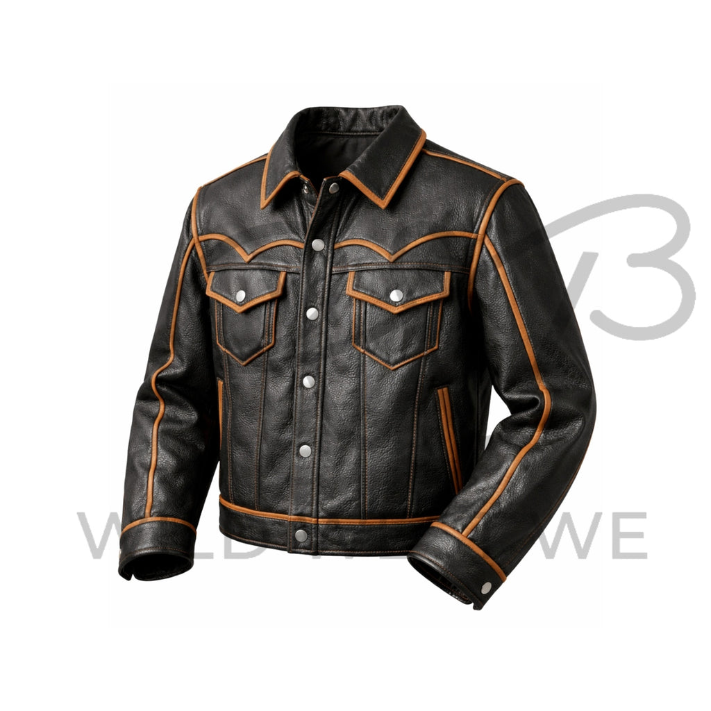Men’s Western Piped Leather Jacket