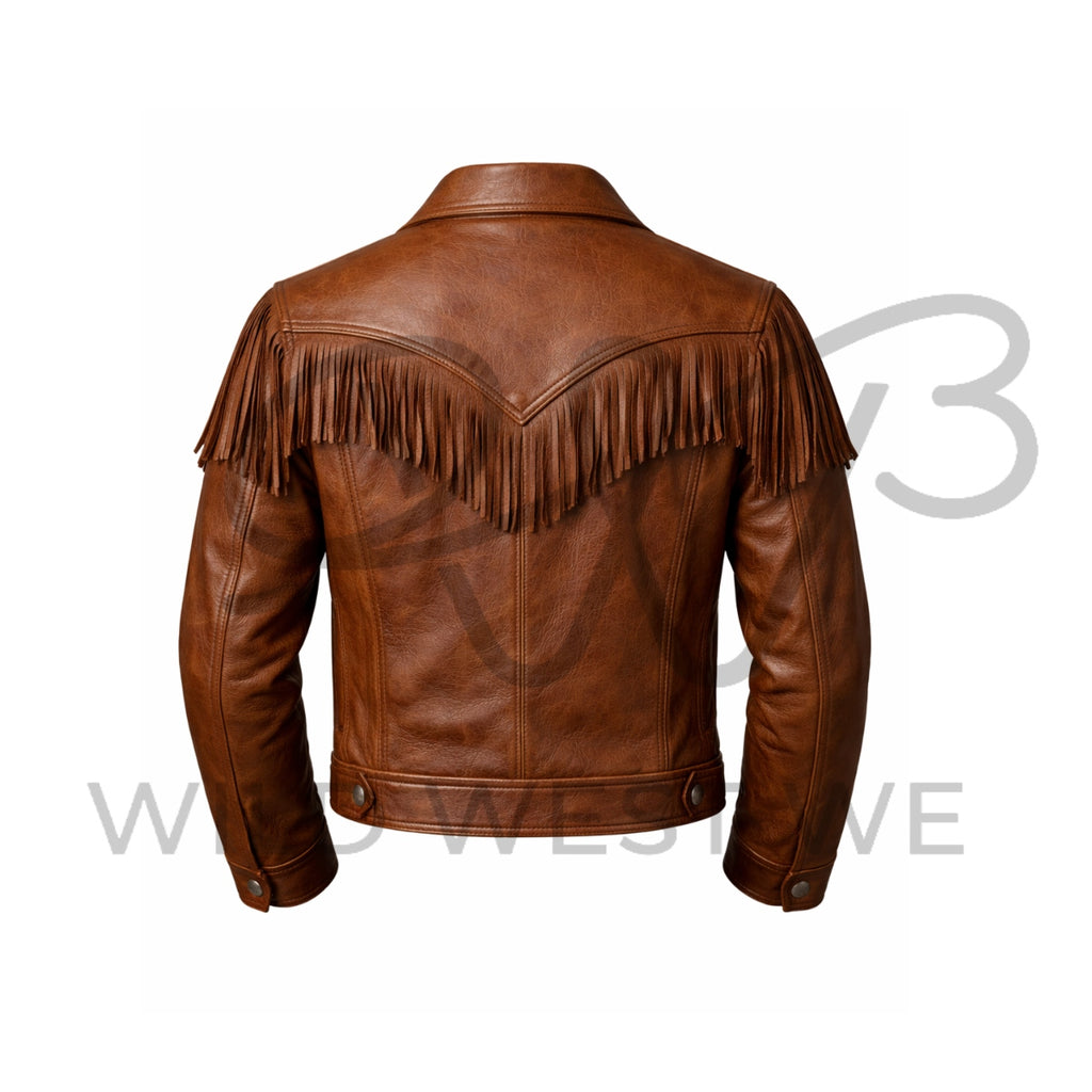 Men’s Brown Western Fringe Leather Jacket 