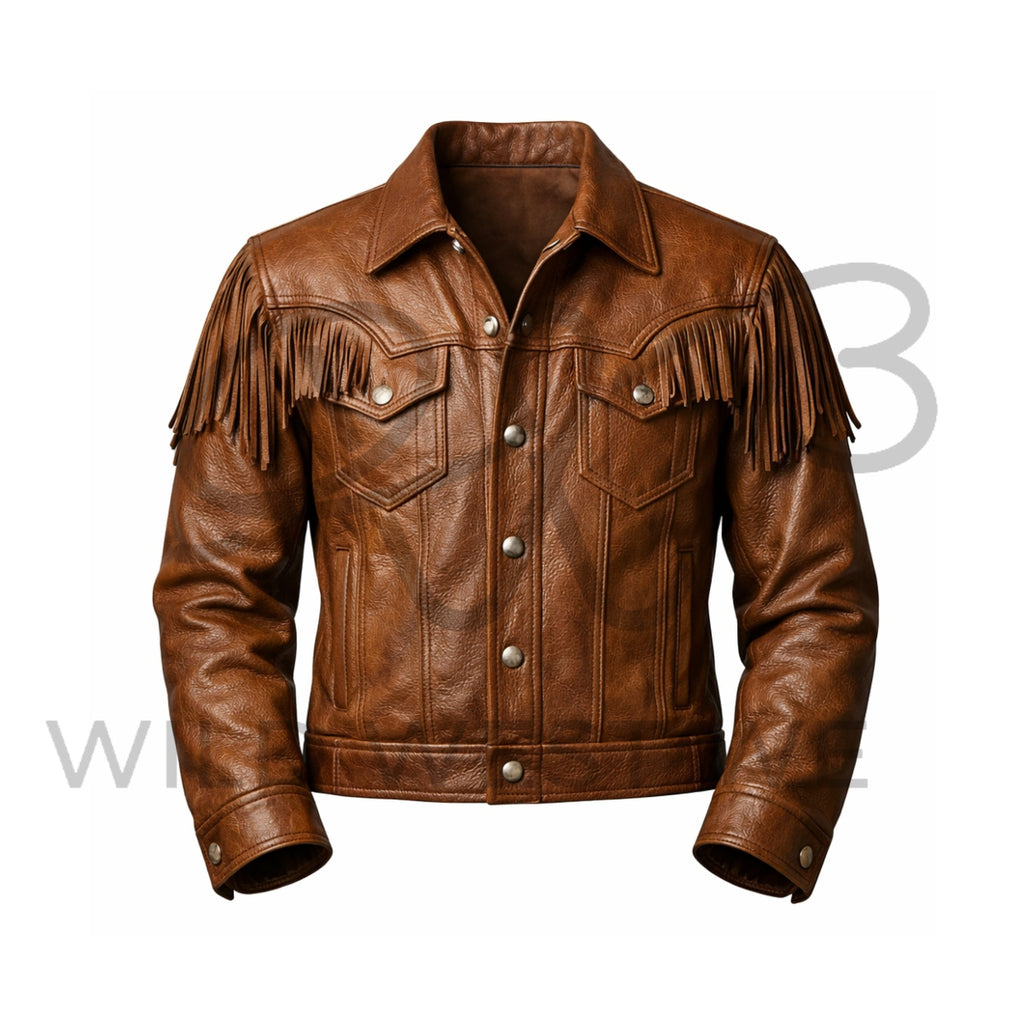 Men’s Brown Western Fringe Leather Jacket 