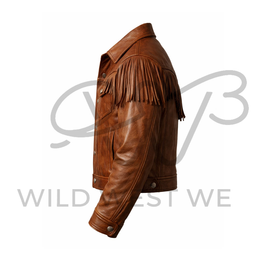 Men’s Brown Western Fringe Leather Jacket 