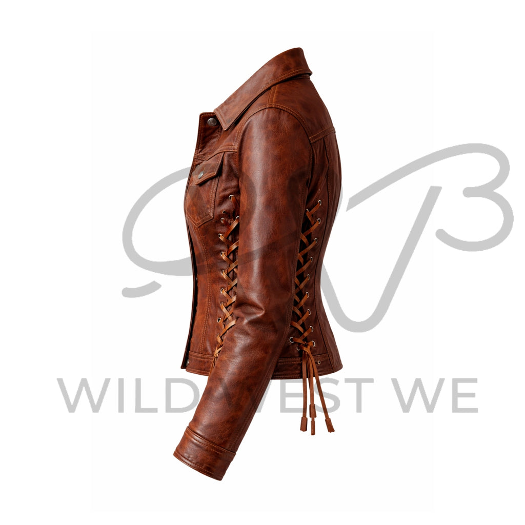 Women’s Western Lace-Up Leather Jacket