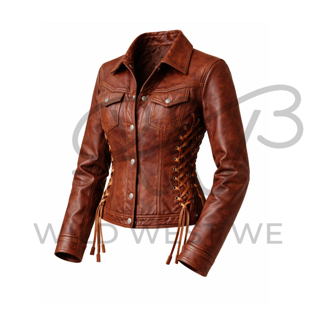 Women’s Western Lace-Up Leather Jacket