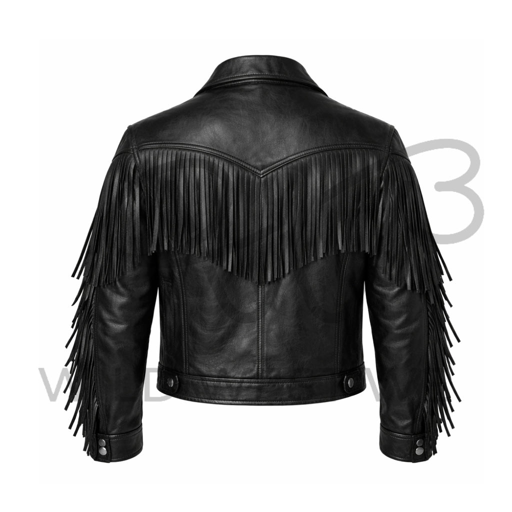 Men’s Black Western Fringe Leather Jacket