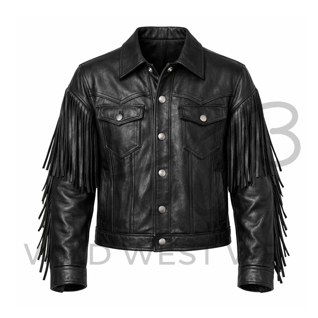 Men’s Black Western Fringe Leather Jacket