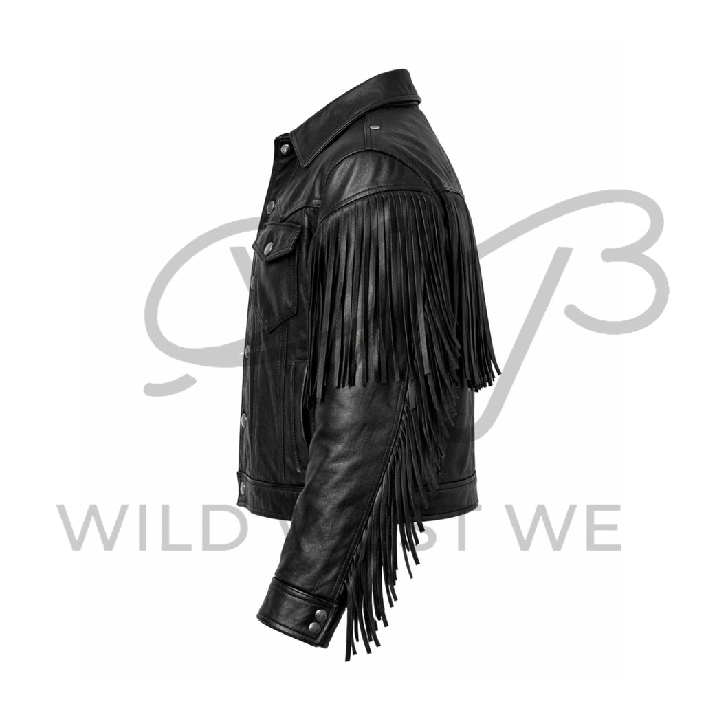 Men’s Black Western Fringe Leather Jacket