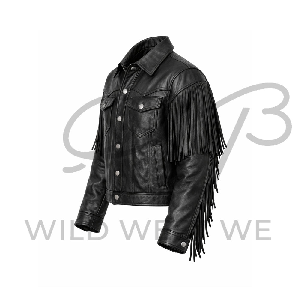 Men’s Black Western Fringe Leather Jacket