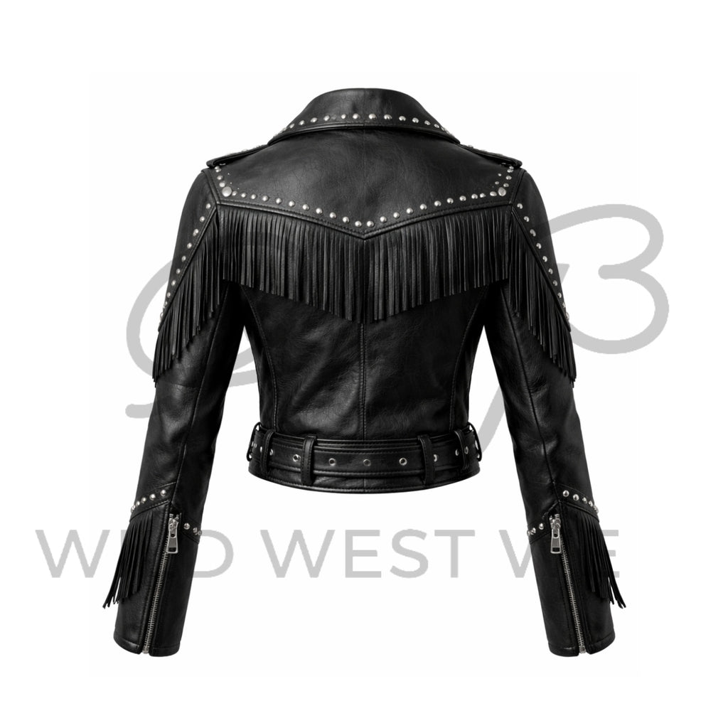 Women’s Studded Western Fringe Leather Jacket