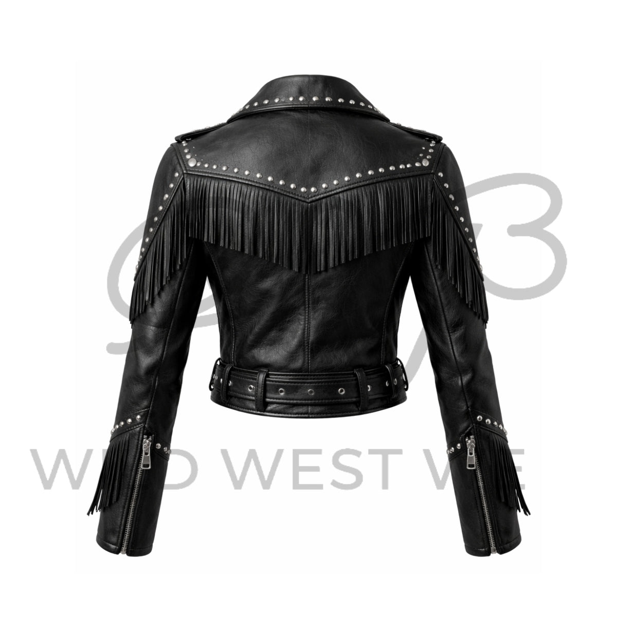 Women’s Studded Western Fringe Leather Jacket