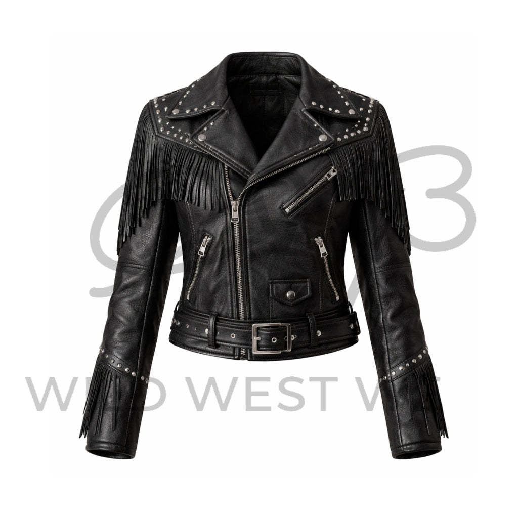 Women’s Studded Western Fringe Leather Jacket