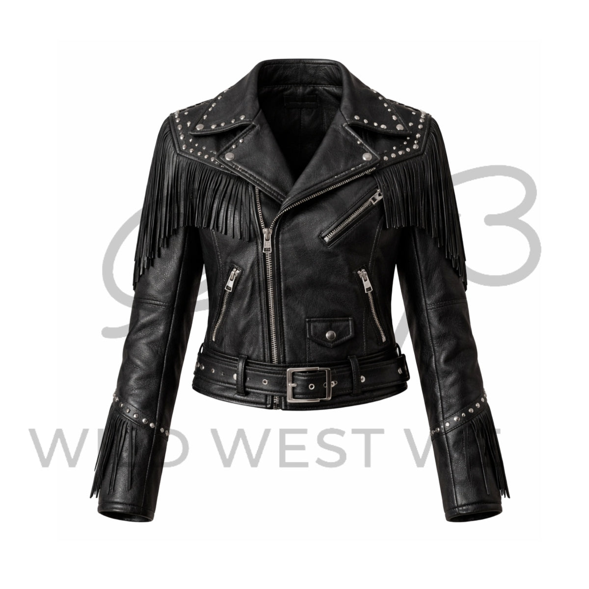 Women’s Studded Western Fringe Leather Jacket