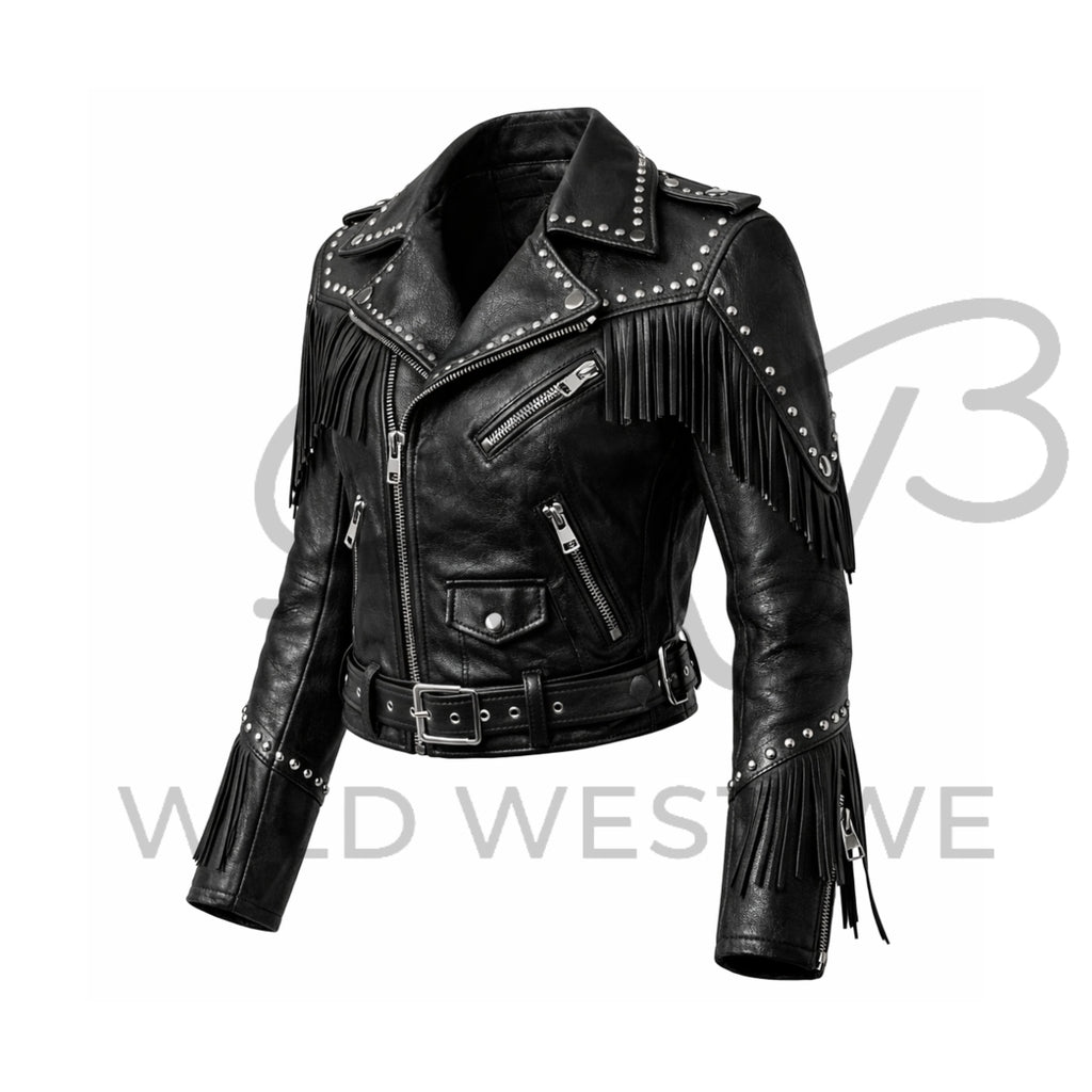 Women’s Studded Western Fringe Leather Jacket