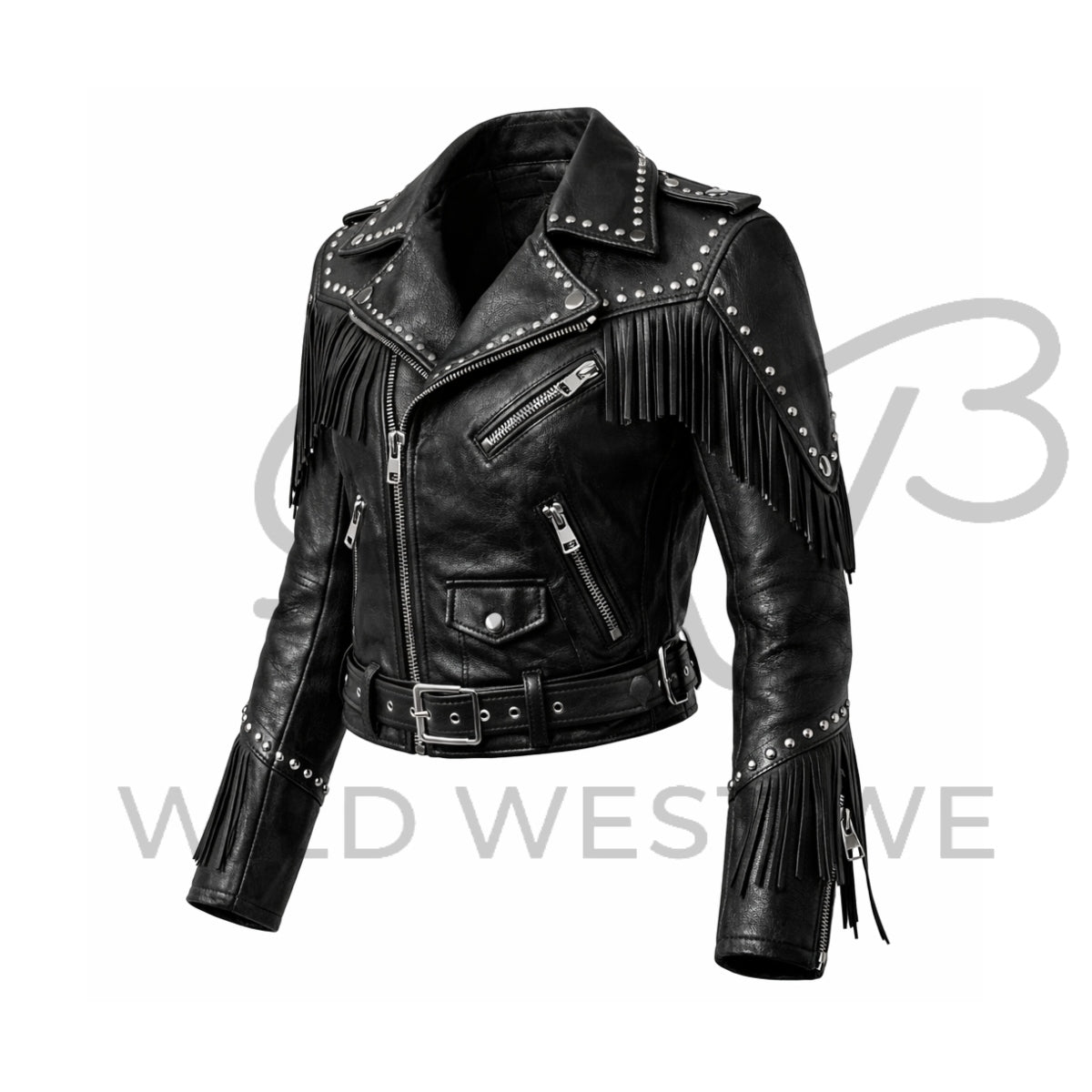 Women’s Studded Western Fringe Leather Jacket