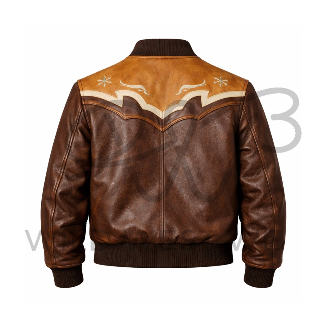 Men’s Western Leather Bomber Jacket 