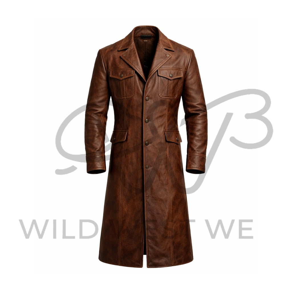 Men’s Classic Western Leather Long Coat