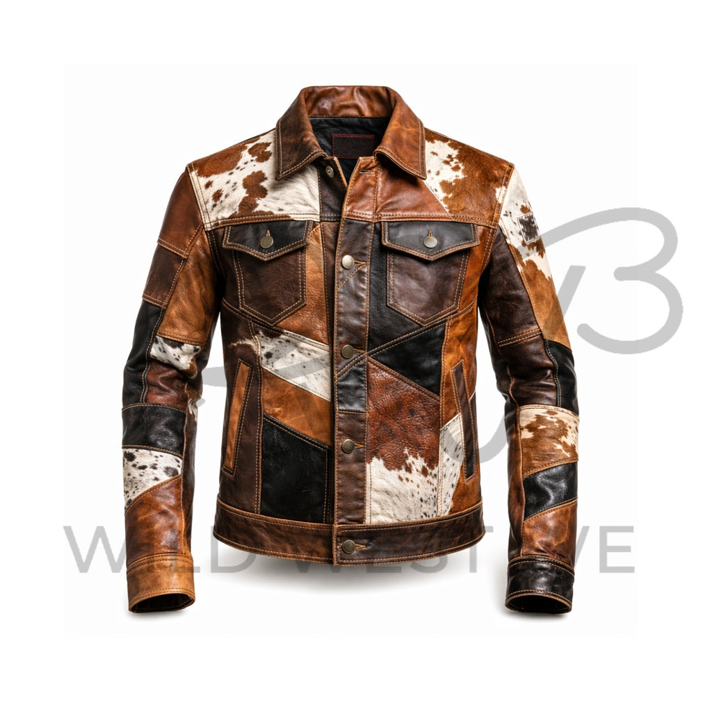 Men’s Western Patchwork Leather Jacket