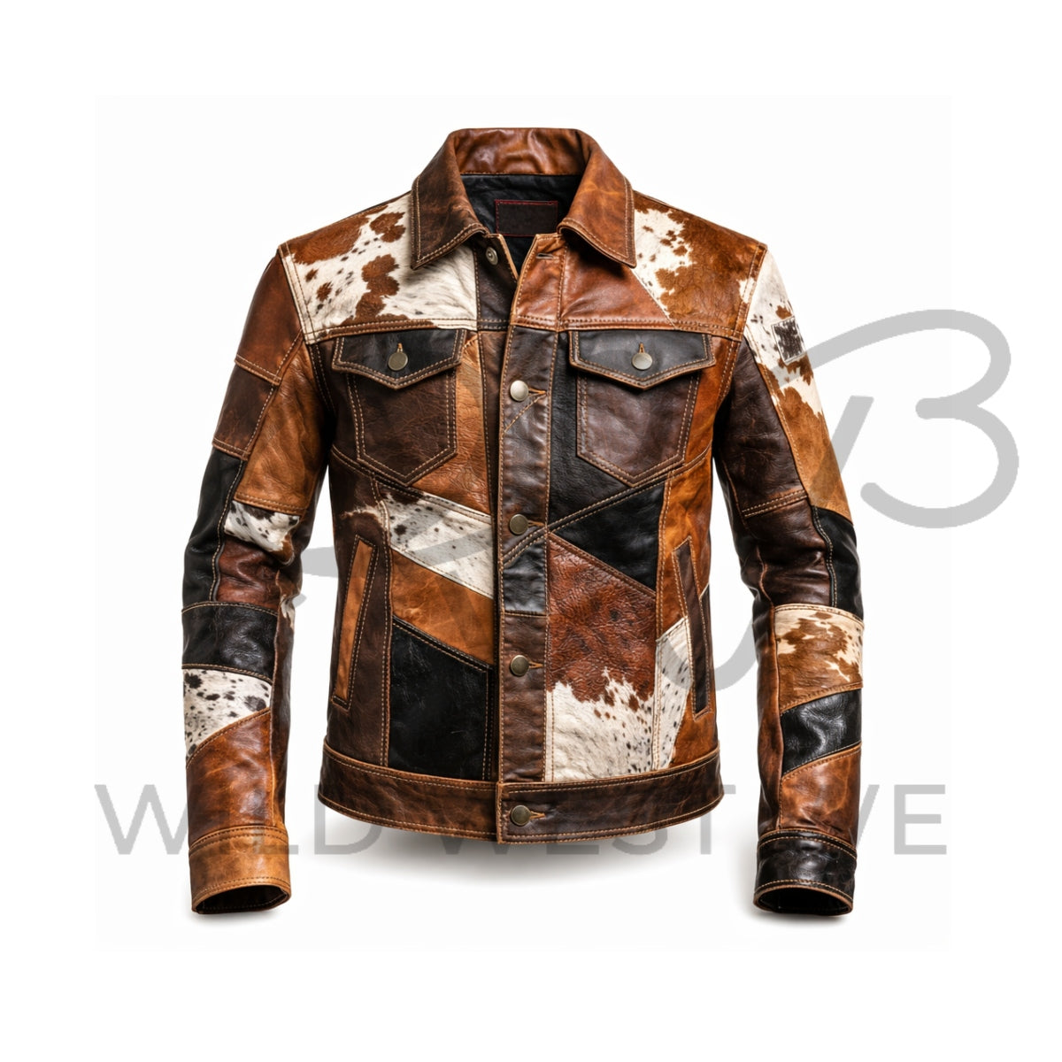 Men’s Western Patchwork Leather Jacket