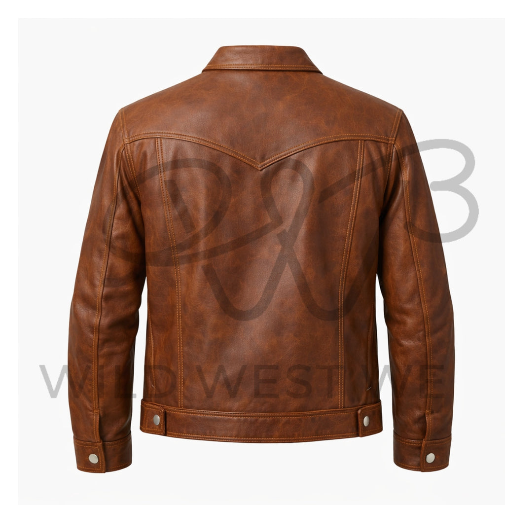 Men’s Brown Western Shirt Style Leather Jacke